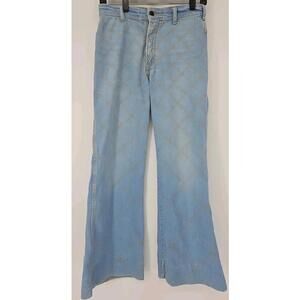 Vintage Brittania Jeans Womens 32L Patchwork Bell Bottom Flare Window Pane 70s